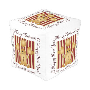 Red Stripe Cookie Cute Gingerbread Man Kids Room Pouf