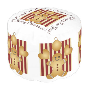 Red Stripe Cute Gingerbread Man Kids Room Pouf