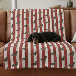 Red Stripe Dachshund Pet Name Fleece Blanket