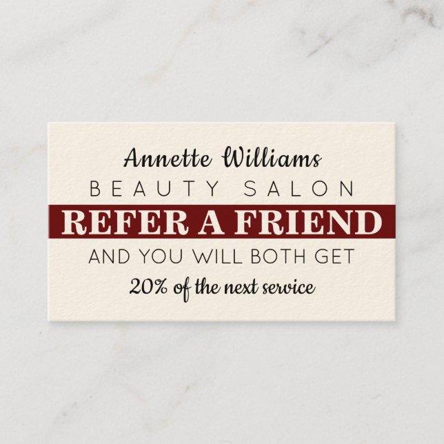 Red stripe elegant referral business card (Front)