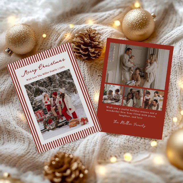 Red Stripe Family Christmas Photo Holiday Card (Creator Uploaded)