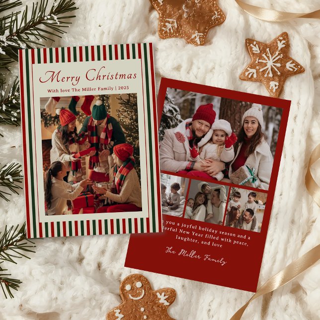 Red Stripe Family Photo Christmas Holiday Card (Creator Uploaded)