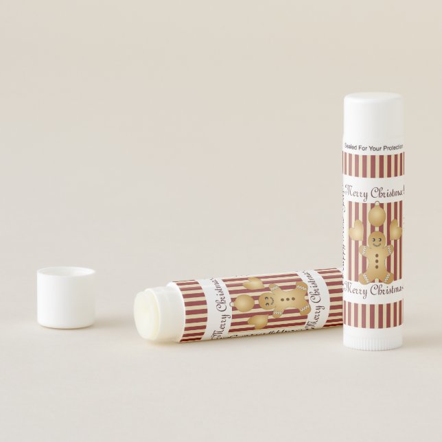 Red Stripe Gingerbread Man Christmas Party Favor Lip Balm (In Situ)