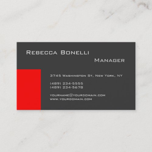 Red Stripe Grey Stylish Manager Business Card