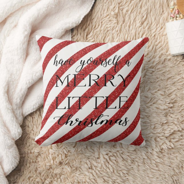 Red Stripe Have Yourself a Merry Little Christmas Throw Pillow (Blanket)