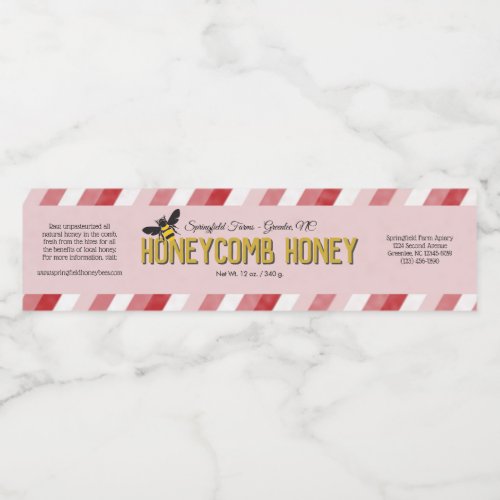 Red Stripe Honeycomb Wrap Around Honey Box Labels