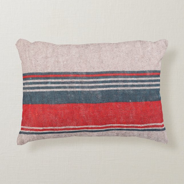 Red Stripe Linen: Knitwear Texture Accent Pillow (Front)