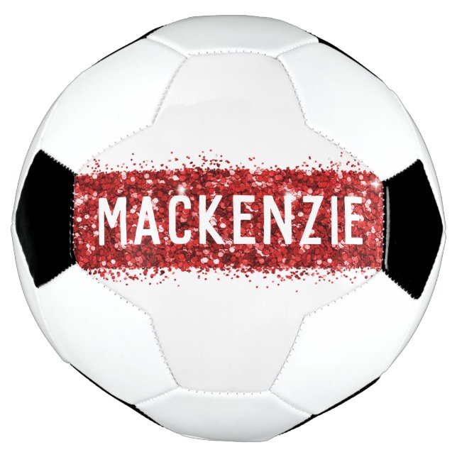 Red Stripe Monogram Name Personalized Soccer Ball (Rotated)