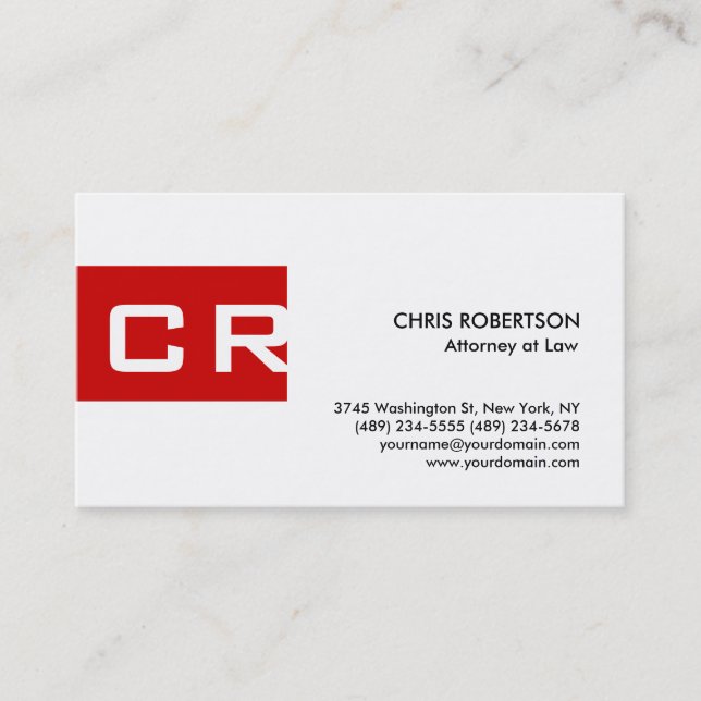 Red Stripe Monogram White Custom Business Card (Front)
