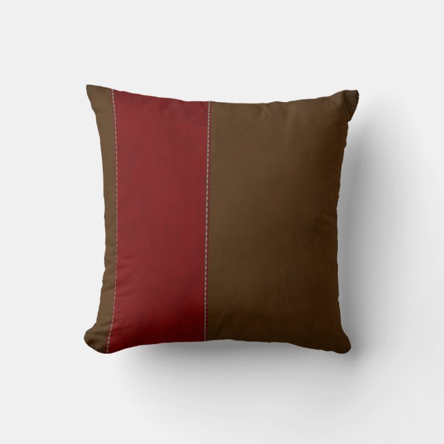 Red Stripe on Chocolate Brown Suede Throw Pillow (Front)