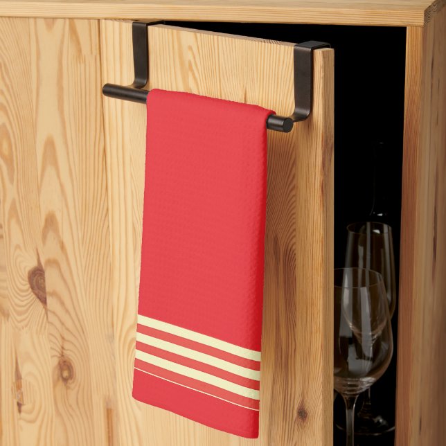 Red +  Stripe Trim Kitchen  Dish Towel  (Thirds Fold)