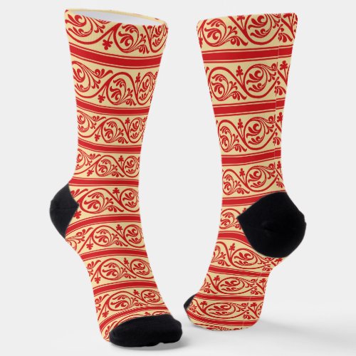 Red Stripe Vintage Florentine Style Fun Socks