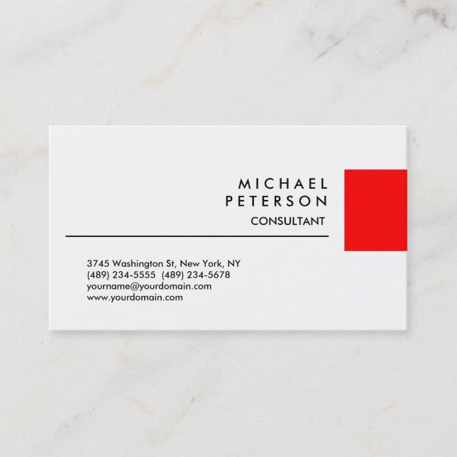 Red Stripe White Background Business Card (Front)