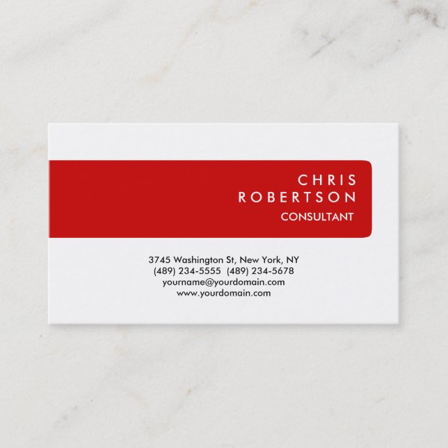 Red Stripe White Background Charming Business Card (Front)