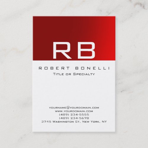 Red Stripe White Background Monogram Business Card