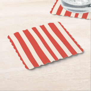 Red Stripe White & Blue Family Stripes Barbecue Paper Coaster