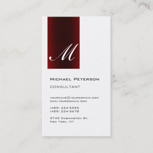 Red Stripe White Monogram Vertical Business Card