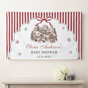 Red Stripe Winter Village Christmas Baby Shower Banner