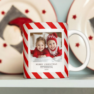 "Red Stripe with Photo Merry Christmas and Name Coffee Mug