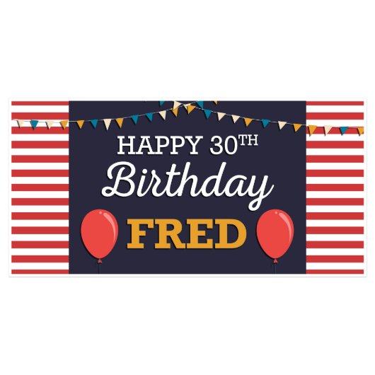 Red Striped Balloons Large Birthday Banner  (Front)