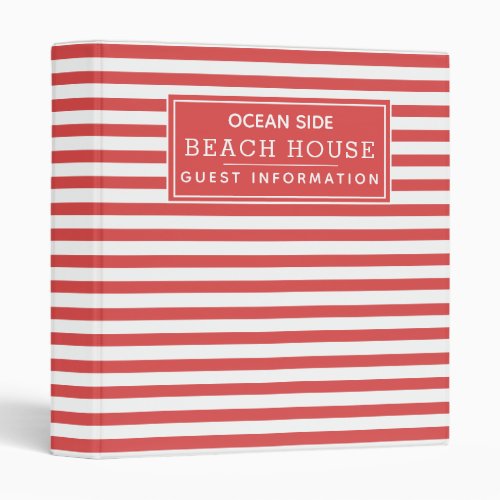 Red Striped Beach House Rental Guest Information 3 Ring Binder
