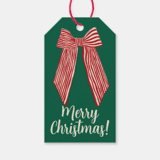 Red Striped Bow Custom Merry Christmas Gift Tags