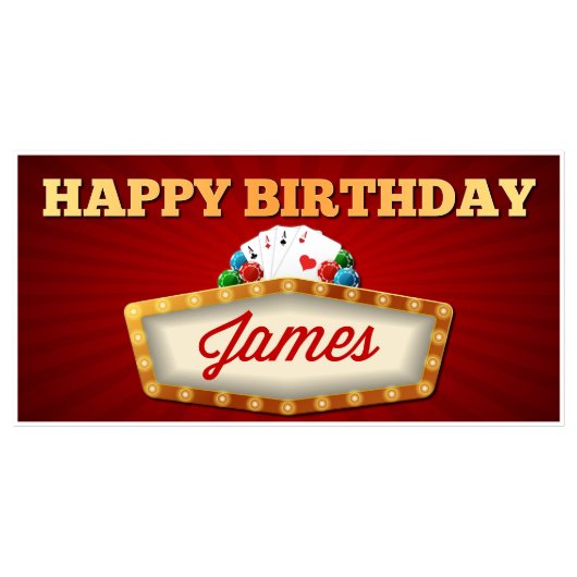 Red Striped Casino Birthday Banner Party Decor (Front)
