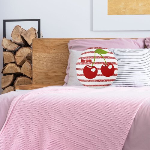 Red Striped Cherry  Round Pillow