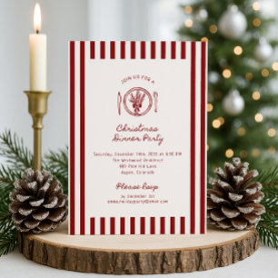 Red, Striped Christmas Dinner Party Invitation