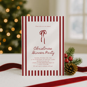Red Striped Christmas Dinner Party Invitation