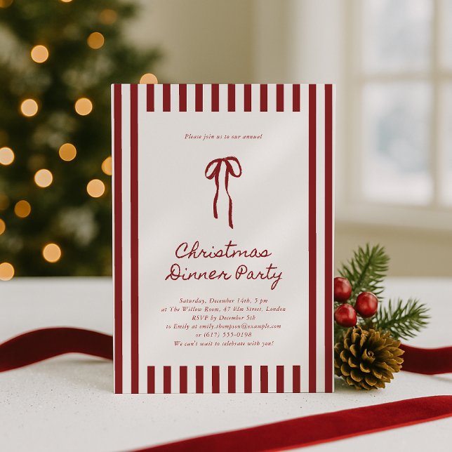 Red Striped  Christmas Dinner Party Invitation (Creator Uploaded)