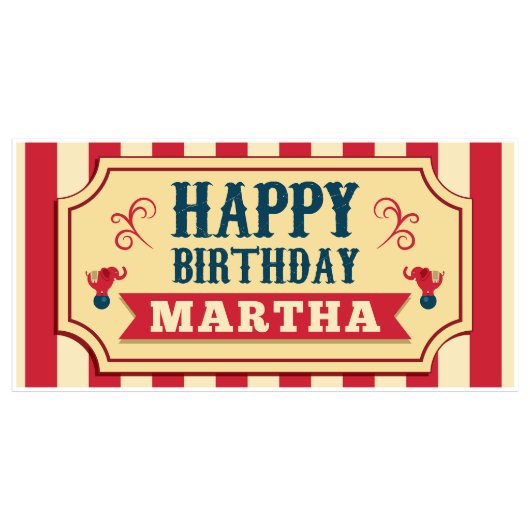 Red Striped Circus Birthday Banner Party Decor (Front)