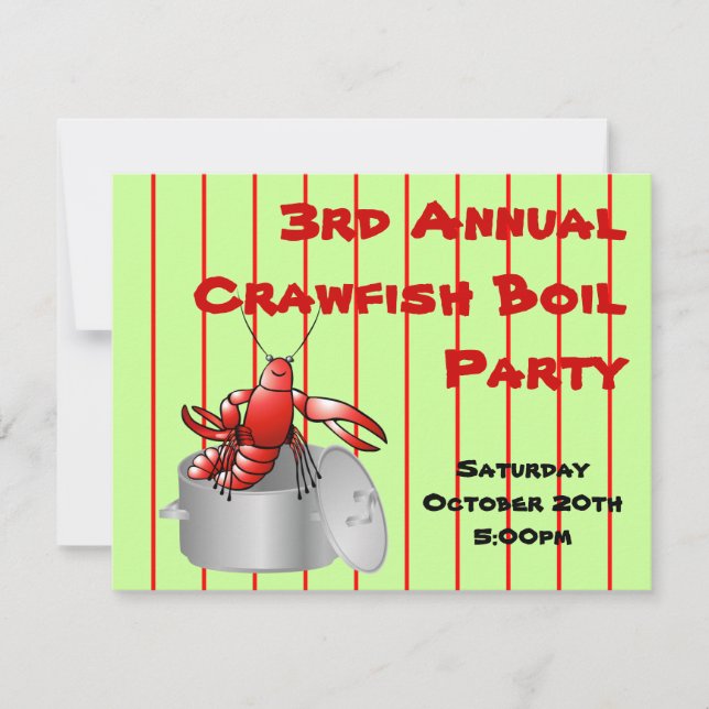 Red Striped Crawfish Boil Party Custom Annual Year Invitation (Front)