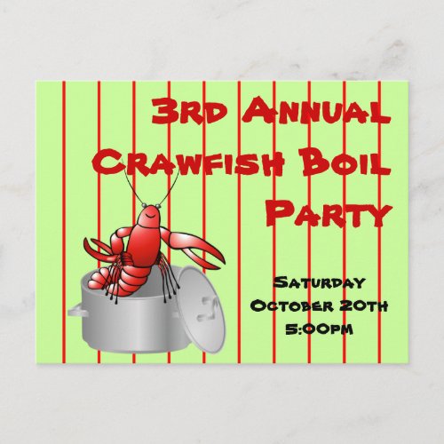 Red Striped Crawfish Boil Party Custom Annual Year Invitation Postcard