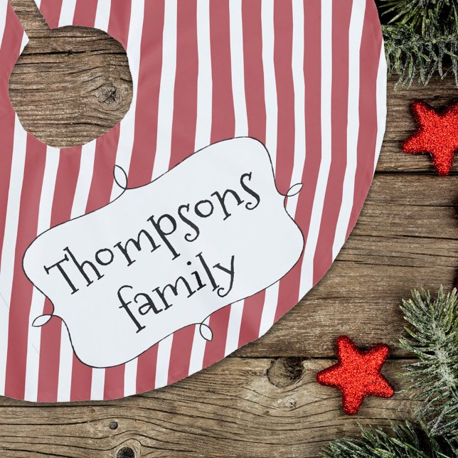 Red Striped Cute Christmas Personalized Brushed Polyester Tree Skirt (Cute whimsy typography Christmas tree skirt.)