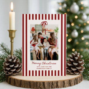 Red Striped Family Photo Christmas Card 