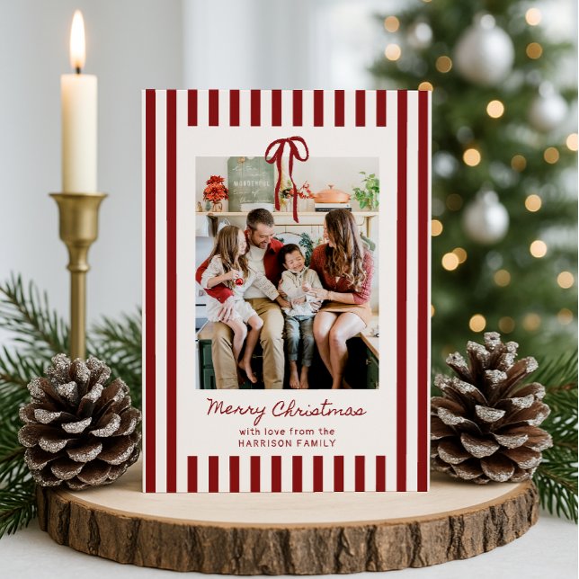 Red Striped Family Photo Christmas Card  (Creator Uploaded)