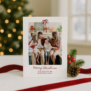 Red Striped Family Photo Christmas Card 