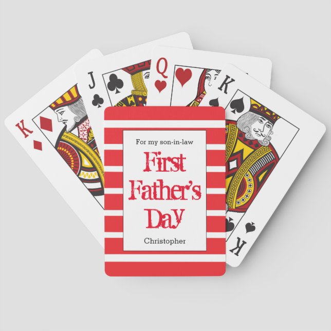 Red Striped First Father's Day Poker Cards (Back)
