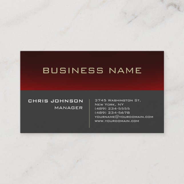 Red Striped Gray Background Manager Business Card (Front)