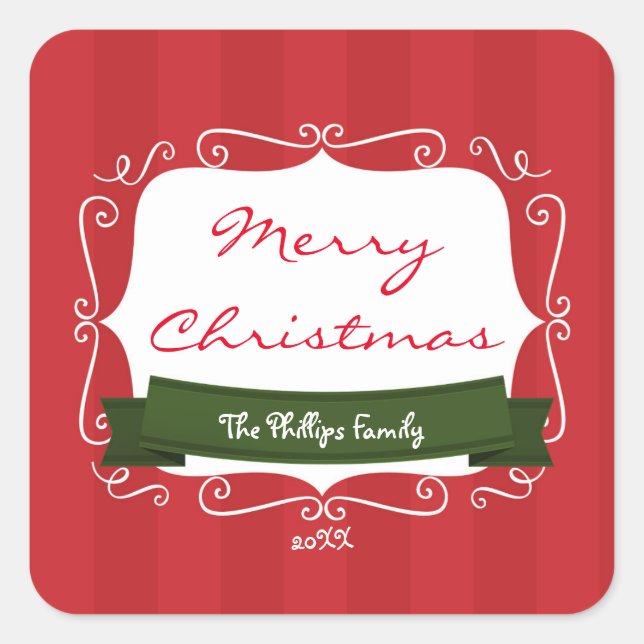 Red Striped & Green Whimsical Christmas Sticker (Front)