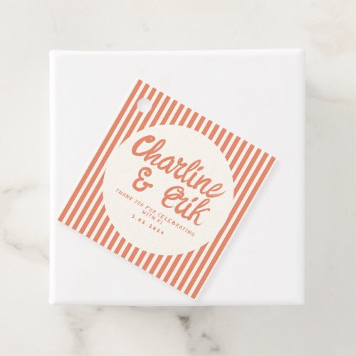 Red Striped Handwriting Retro Wedding Thank you Favor Tags
