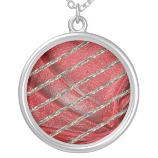 Red Striped Keychain Silver Plated Necklace