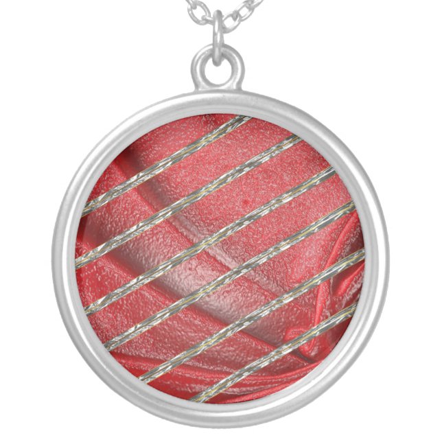 Red Striped Keychain Silver Plated Necklace (Front)