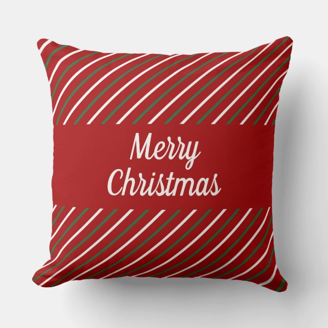 Red Striped Merry Christmas  Throw Pillow (Front)