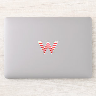 Red Striped minimal line Letter W monogram Sticker