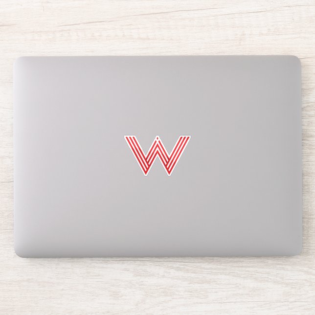 Red Striped minimal line Letter W monogram Sticker (Computer)