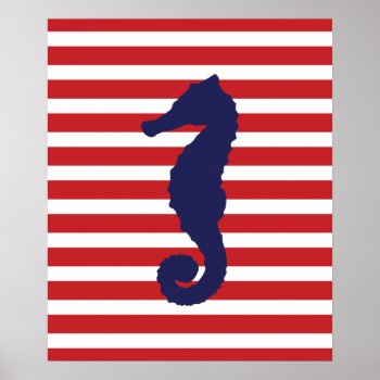 Red Striped Nautical Seahorse Poster by cranberrydesign at Zazzle