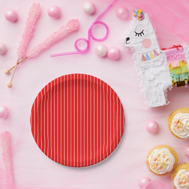 Red Striped Paper Plates (Party)
