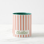 Red Striped Pastel Retro Customized name Mug<br><div class="desc">Pink Striped Pastel Retro Customized name Coffee Mug</div>